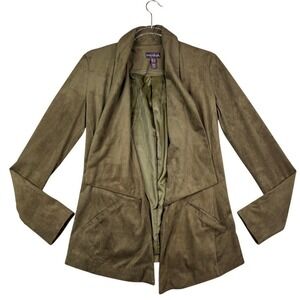Long Tall Sally Olive Green Faux Suede Draped Open Front Jacket Womens Size 6